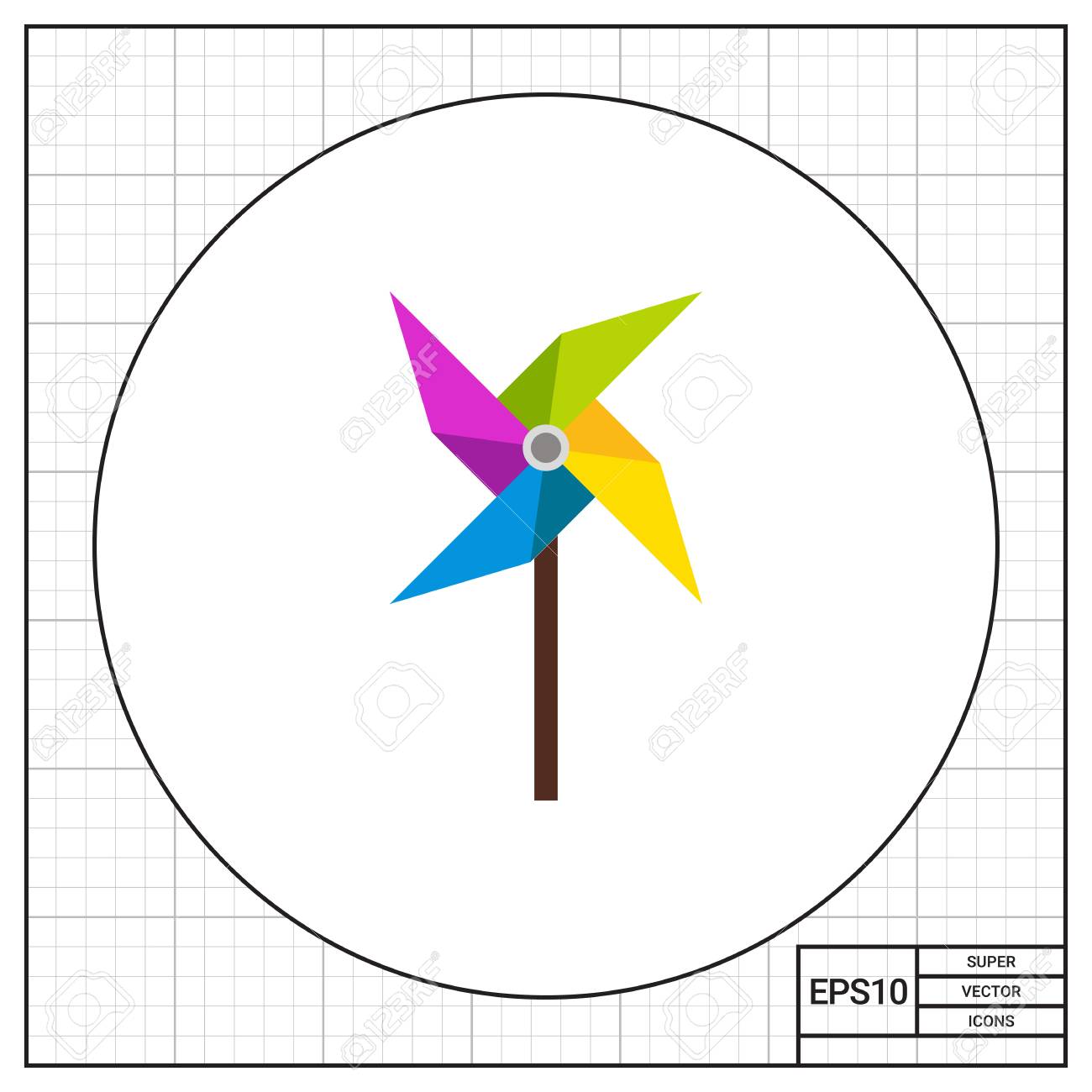 風車のイラスト グッズ 子供の頃 遊んで 風車 おもちゃの概念 おもちゃは 子供の頃 レジャー活動のようなトピックに使用できます のイラスト素材 ベクタ Image