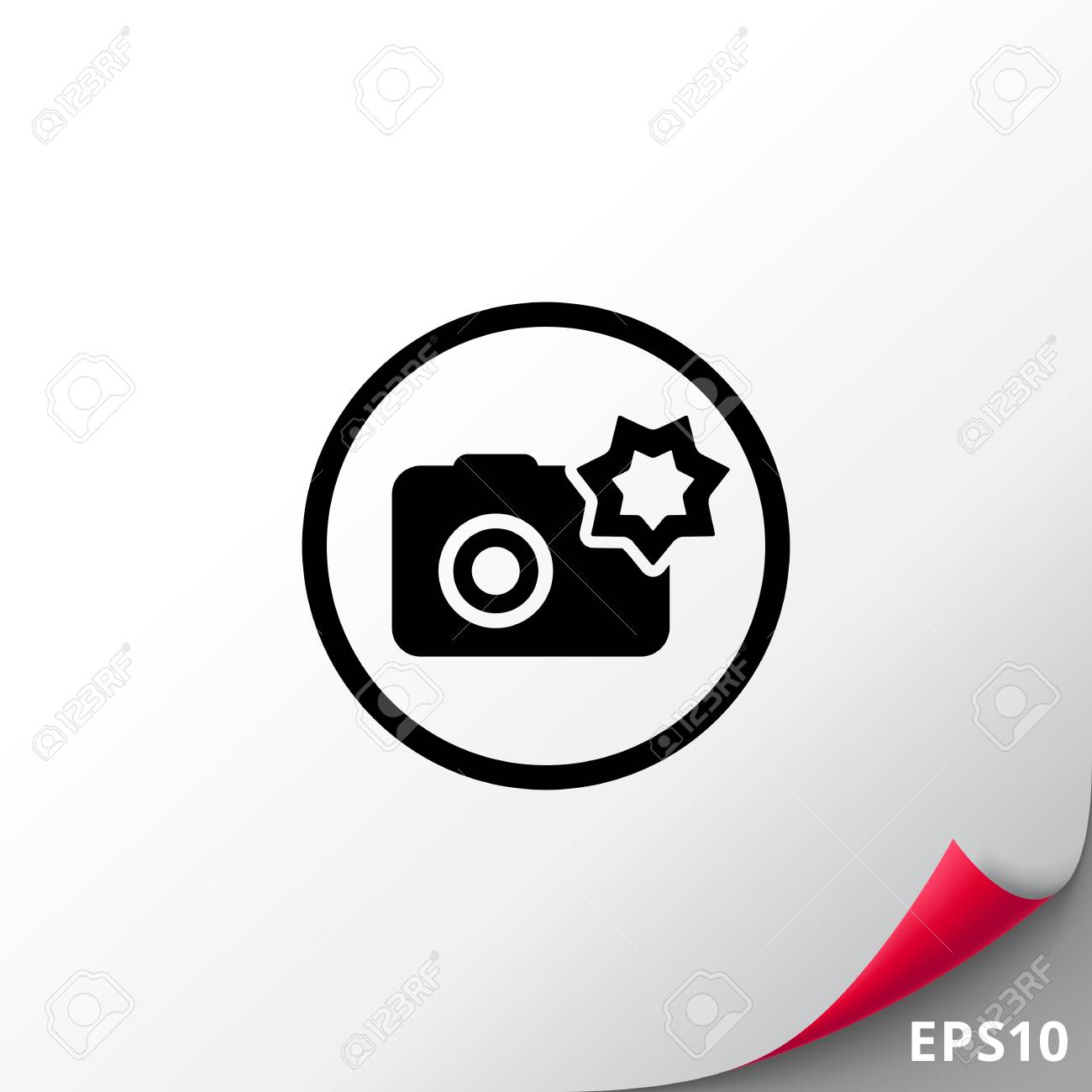 サークルでフラッシュ付きカメラのイラスト素材 ベクタ Image