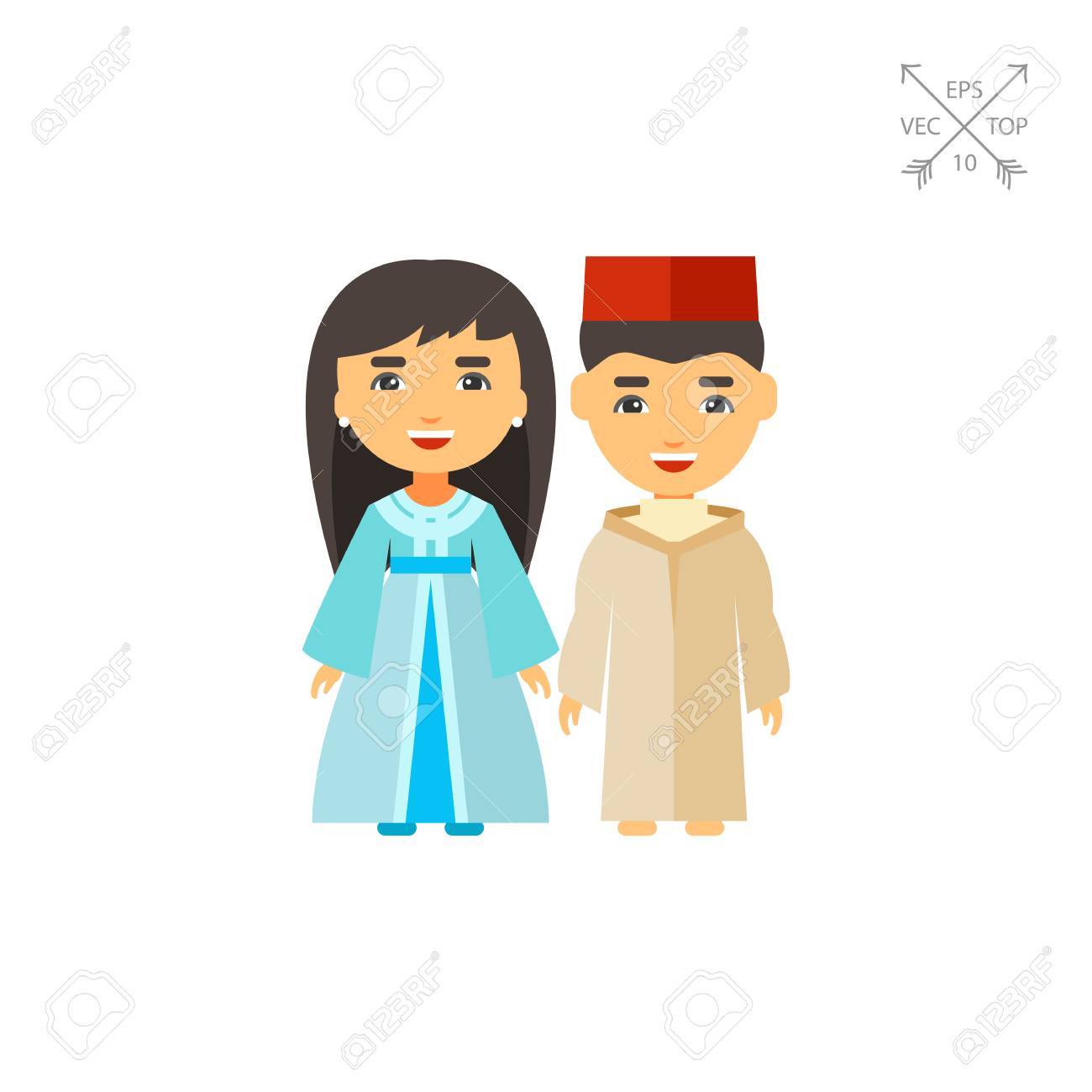 Vector Icon Of Moroccan Couple In National Costume. National