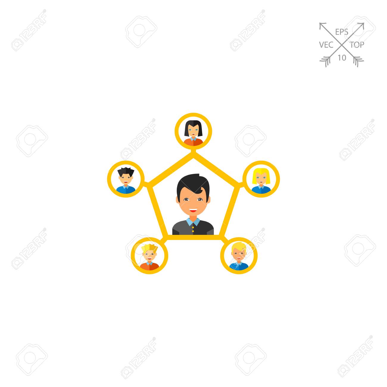 Multicolored Vector Icon Of Young Man Connected To Five Other People  Representing Personal Connection Concept Royalty Free SVG, Cliparts,  Vectors, And Stock Illustration. Image 75287700.