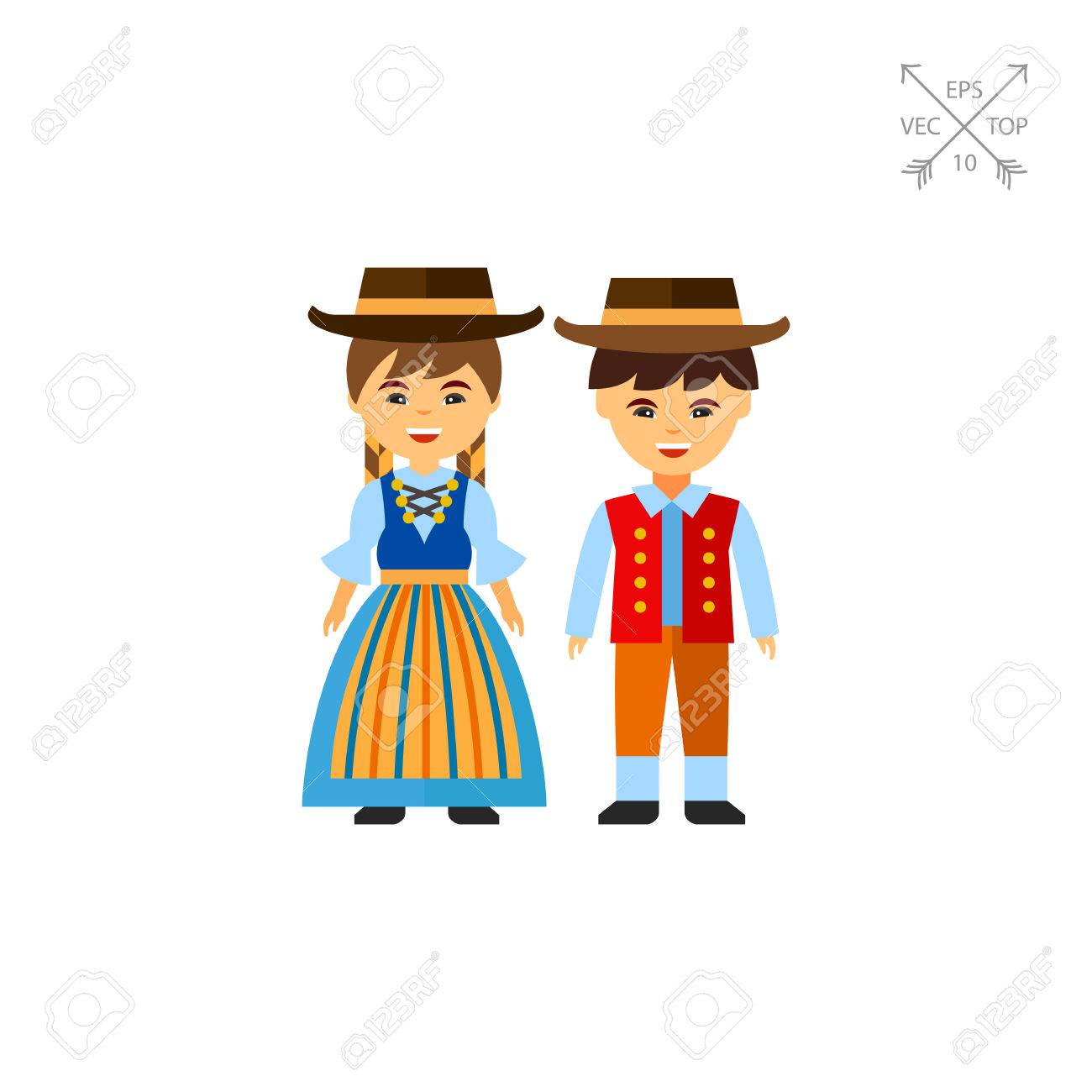 民族衣装ベクトル アイコンでスイスのカップル のイラスト素材 ベクタ Image
