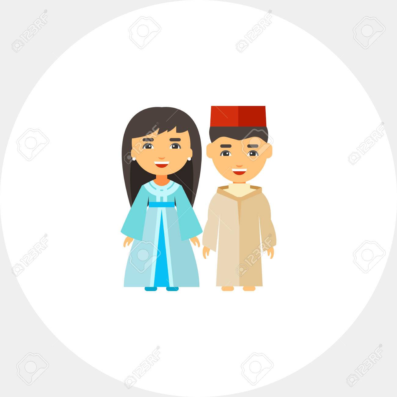 民族衣装アイコンでモロッコのカップル のイラスト素材 ベクタ Image