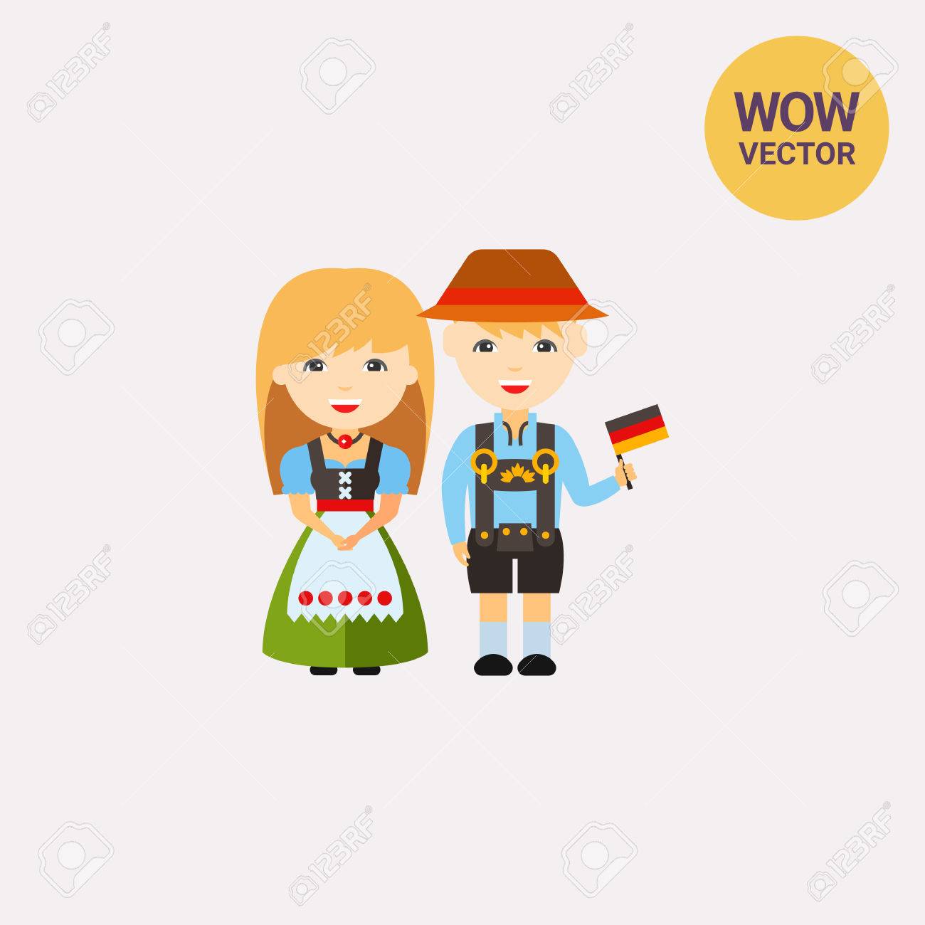 民族衣装アイコンでドイツ人のカップルのイラスト素材 ベクタ Image