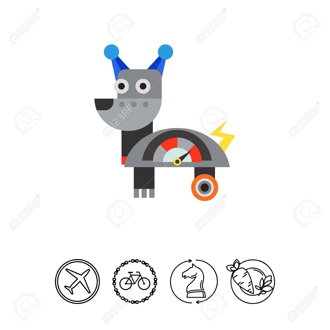 ホイールやメーターのアイコンとロボット犬のイラスト素材 ベクタ Image ホイールやメーターのアイコンとロボット犬のイラスト素材 ベクタ Image