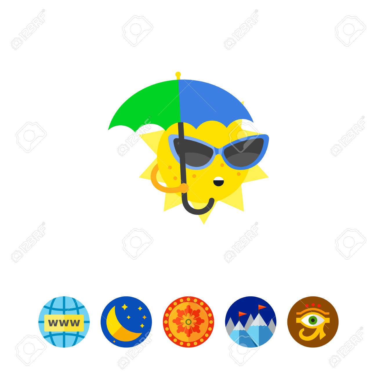 Desenhos Animados Sol Usando Oculos Escuros E Segurando O Guarda Chuva Calor Praia Mar Conceito De Sol Pode Ser Usado Para Topicos Como Verao Ferias Clima Ilustraciones Vectoriales Clip Art Vectorizado Libre De