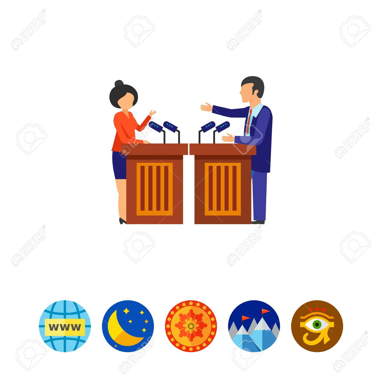 男性と女性の候補者討論会を開催 のイラスト素材 ベクタ Image