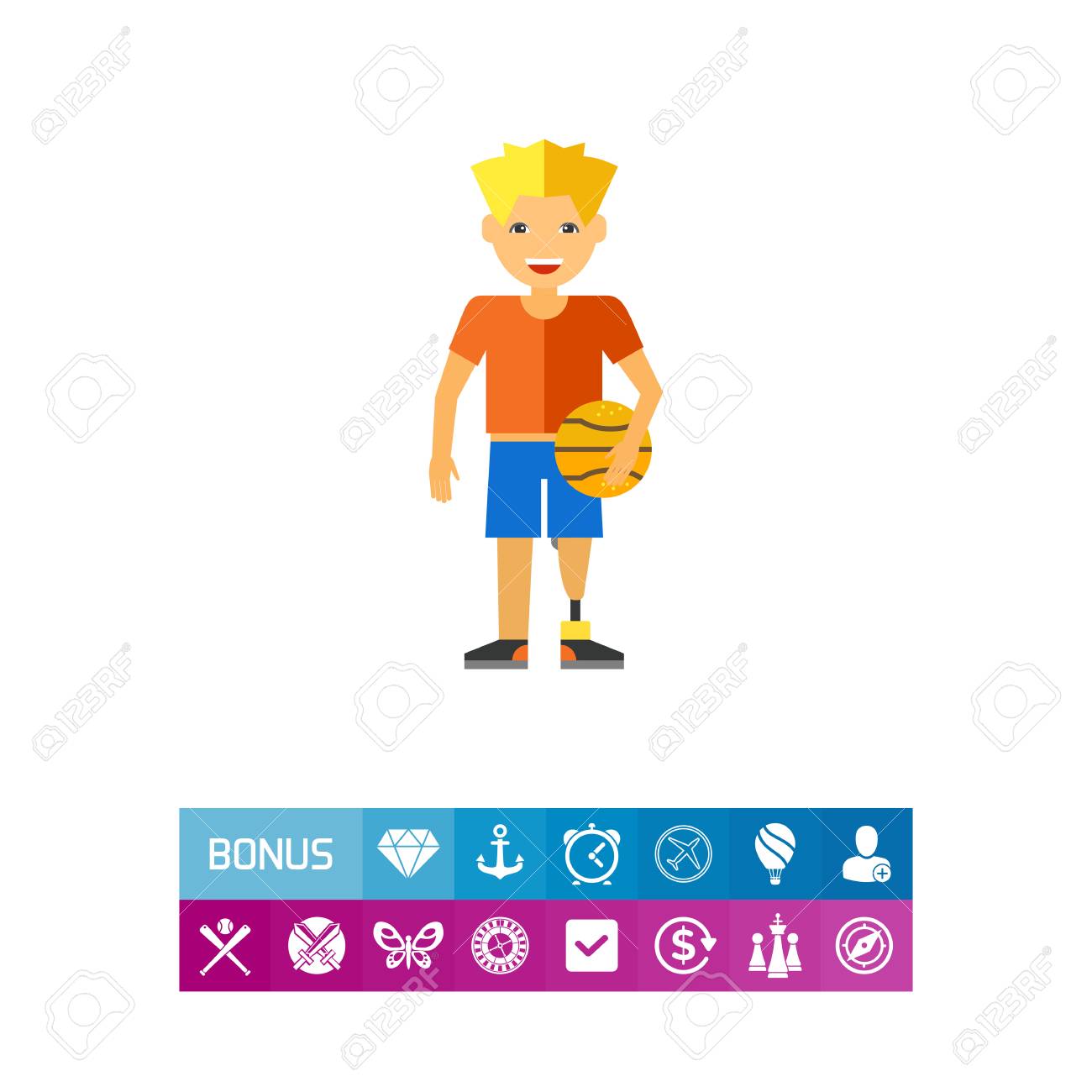 義足とボールのアイコンの 10 代の少年のイラスト素材 ベクタ Image 6787