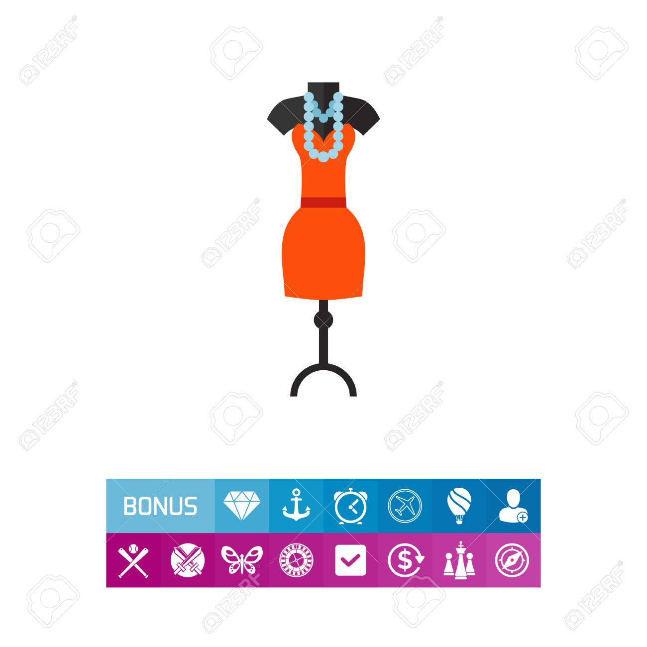 Vector icon of dummy with dress model and beads. Evening dress, fashion designer, boutique. Fashion show concept. Can be used for topics like fashion, beauty, shopping - 83064237 Vector icon of dummy with dress model and beads. Evening dress, fashion designer, boutique. Fashion show concept. Can be used for topics like fashion, beauty, shopping - 83064237