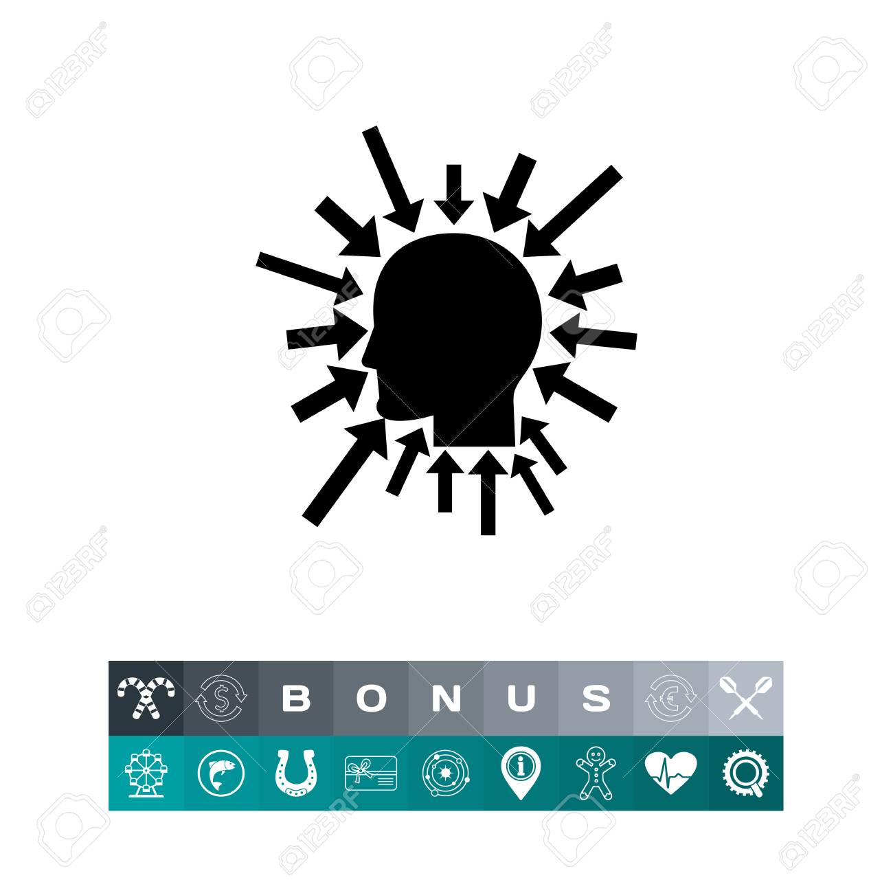 矢印の付いたプロファイルの頭に黒いシルエット イラストでエグゼクティブ マネージャー アイコンとしてコンセプトをブレインストーミング サインアップします のイラスト素材 ベクタ Image