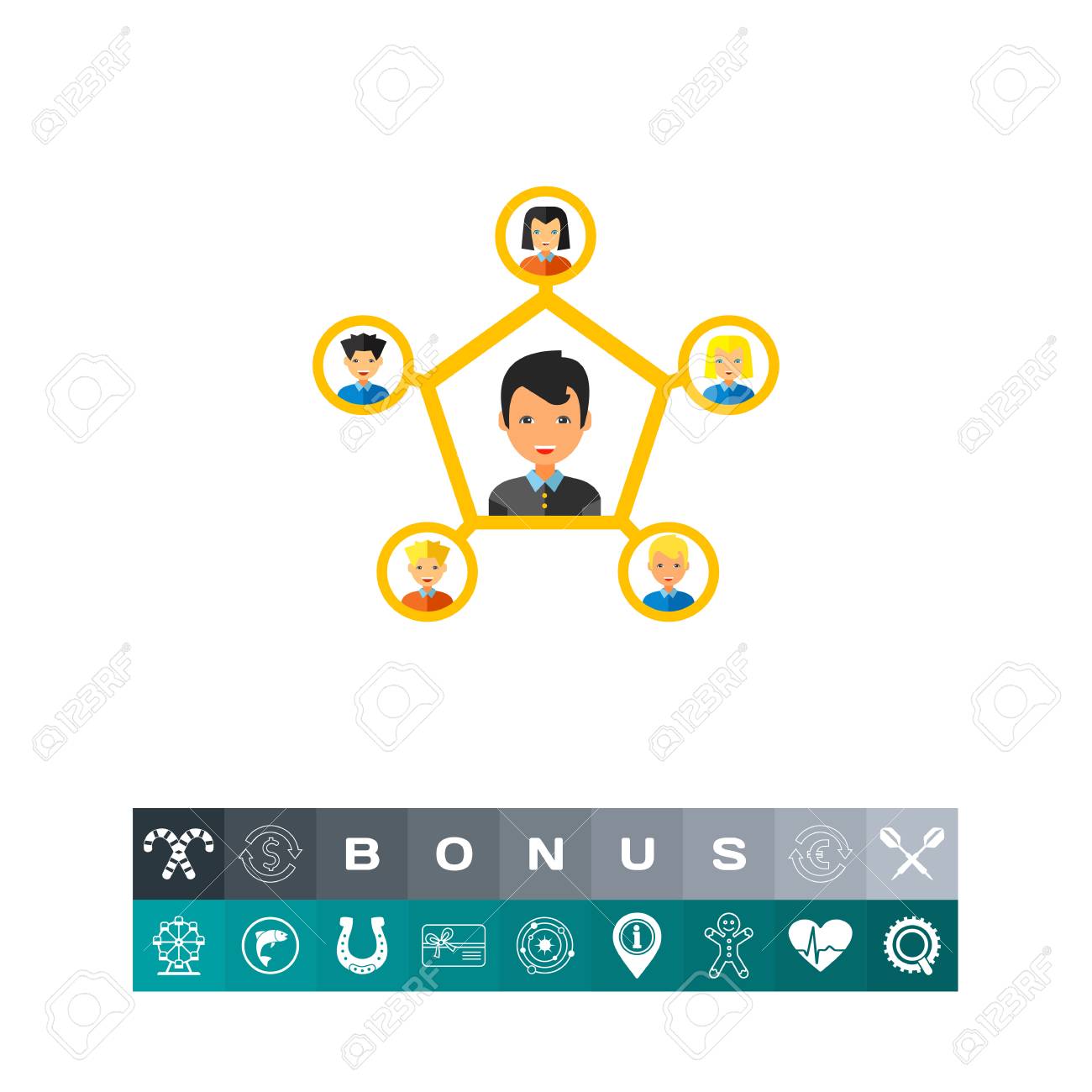 Multicolored Vector Icon Of Young Man Connected To Five Other People  Representing Personal Connection Concept Royalty Free SVG, Cliparts,  Vectors, And Stock Illustration. Image 83791523.