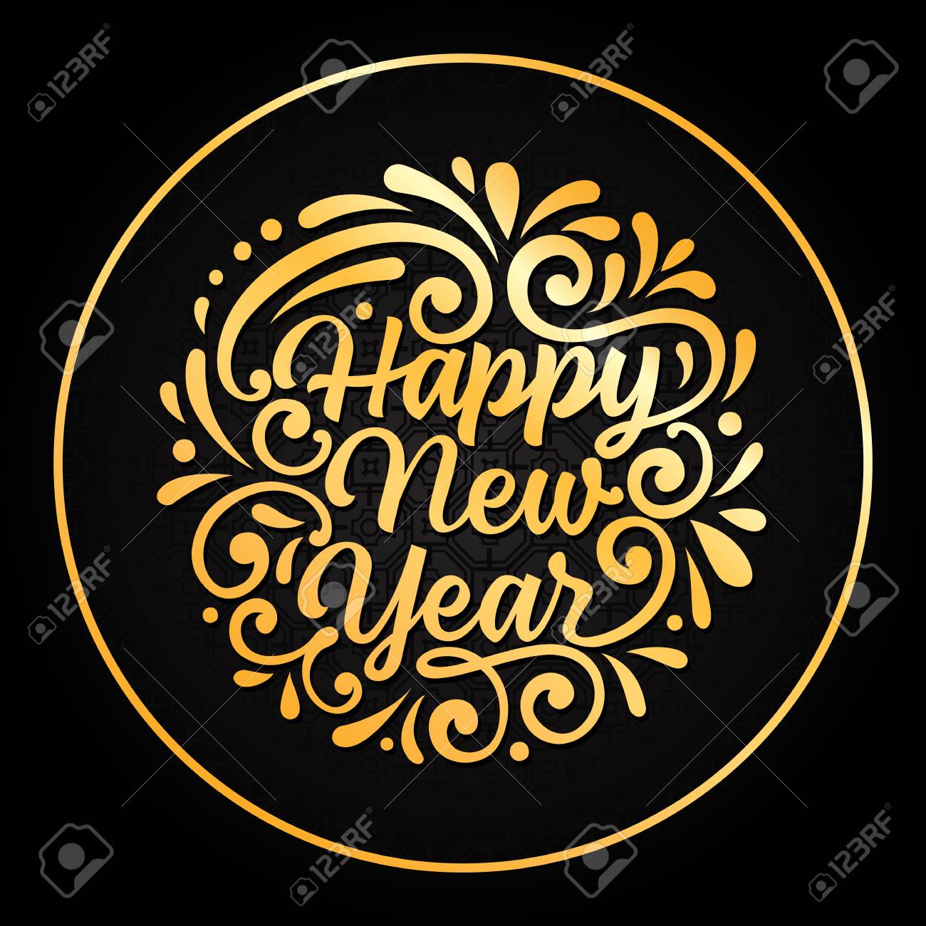 サークルで幸せな新年レタリング お正月グリーティング カード デザイン要素 手書きの文字は 書道 グリーティング カード ポスター チラシ パンフレットののイラスト素材 ベクタ Image