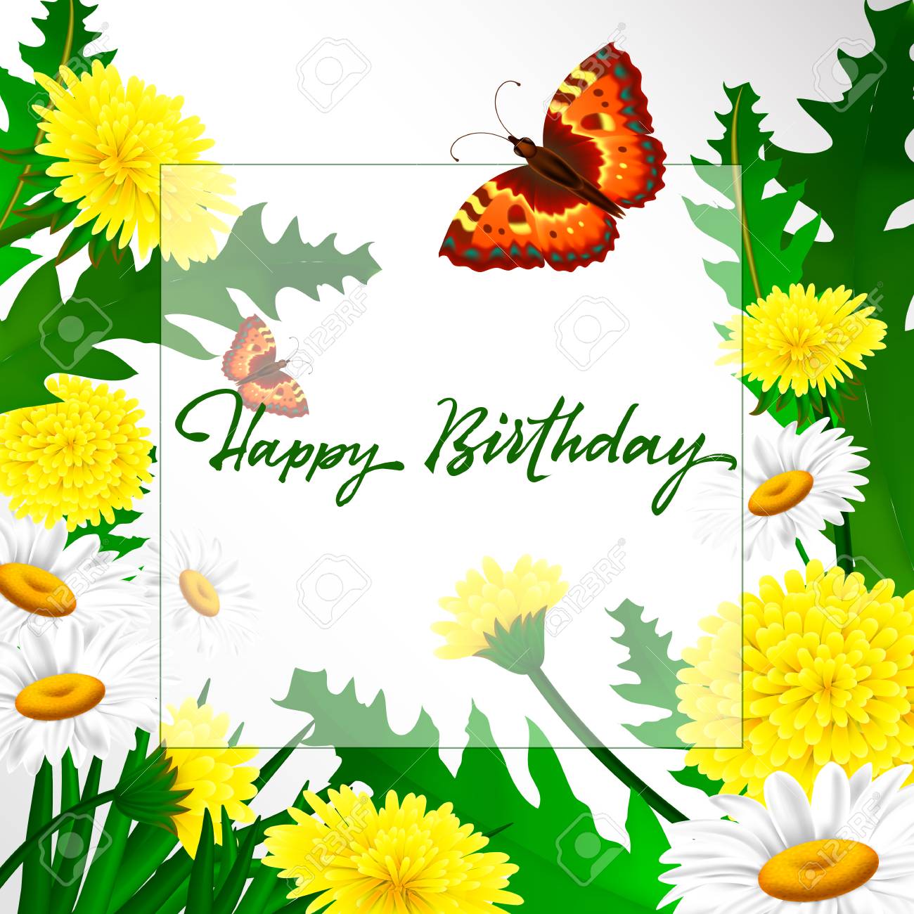 Lettrage De Joyeux Anniversaire Avec Des Fleurs Sauvages Inscription Creative Dans Le Cadre Avec Des Marguerites Et Des Pissenlits Texte Manuscrit Calligraphie Peut Etre Utilise Pour Des Cartes De V Ux Des Affiches