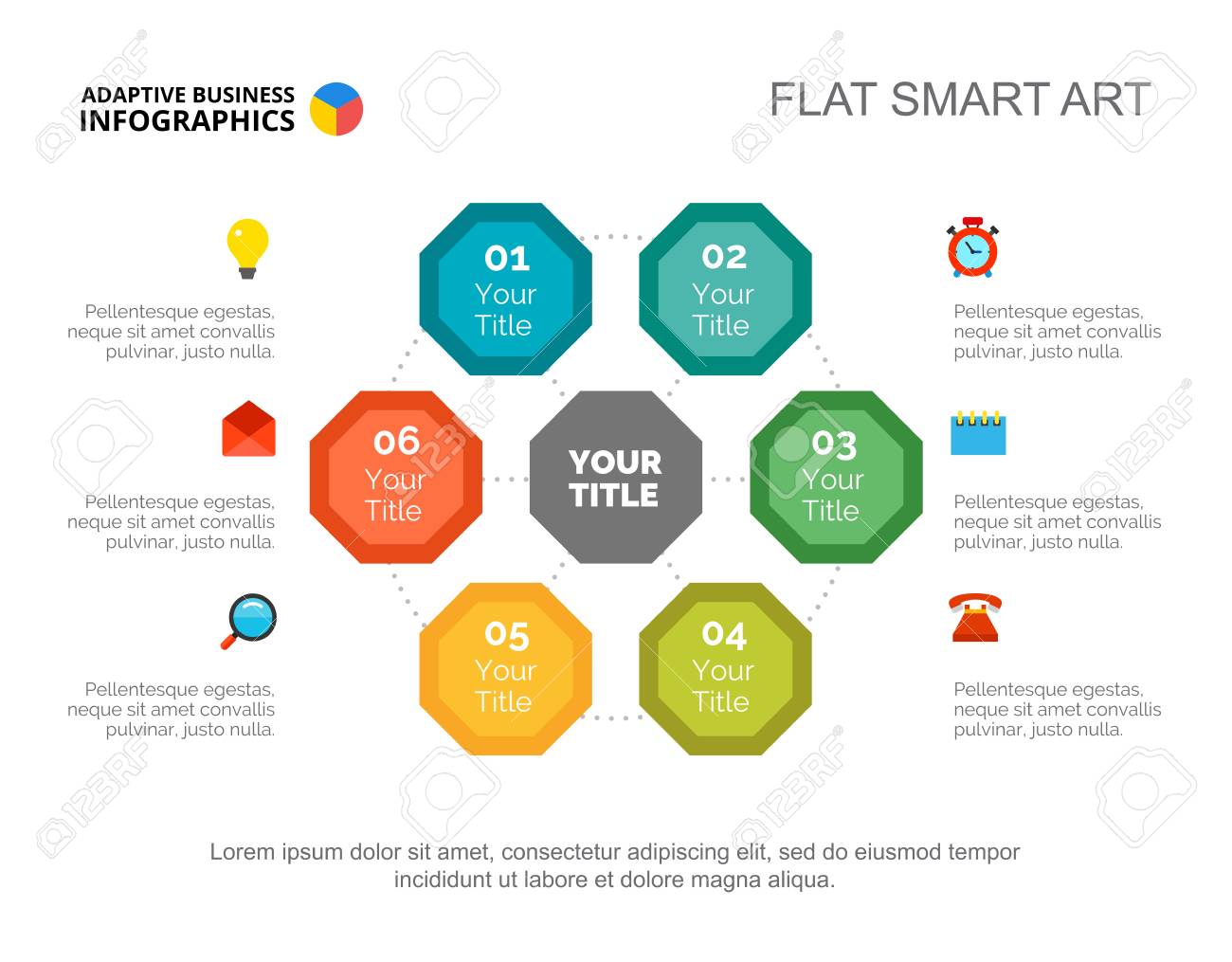 six elements process chart slide template business data success
