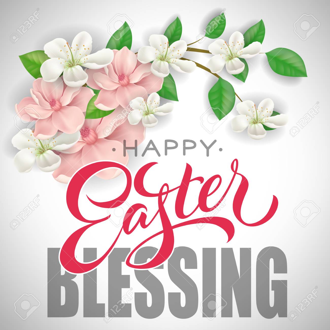 Happy Easter Blessings Images Happy Easter Blessing Greeting Card Design With Blooming Twig. Calligraphic  Inscription Can Be Used For Greeting Cards, Postcards, Posters. Royalty  Free Svg, Cliparts, Vectors, And Stock Illustration. Image 98085550.