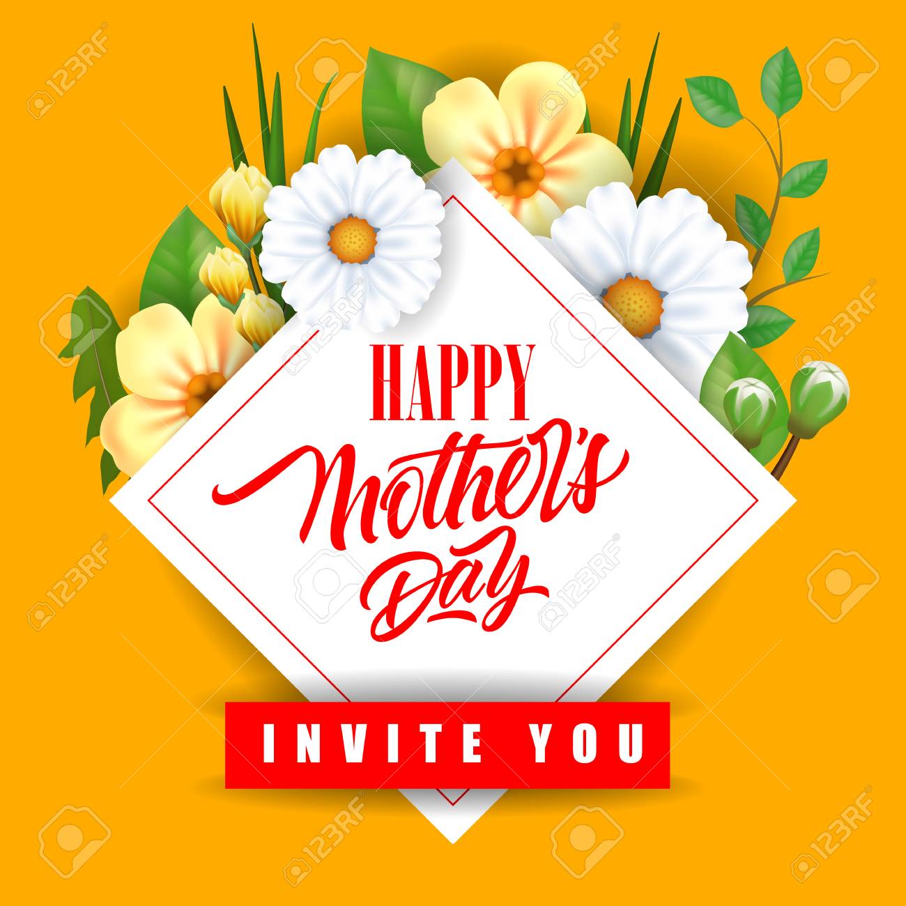 happy mother day invite you lettering with flowers mothers day