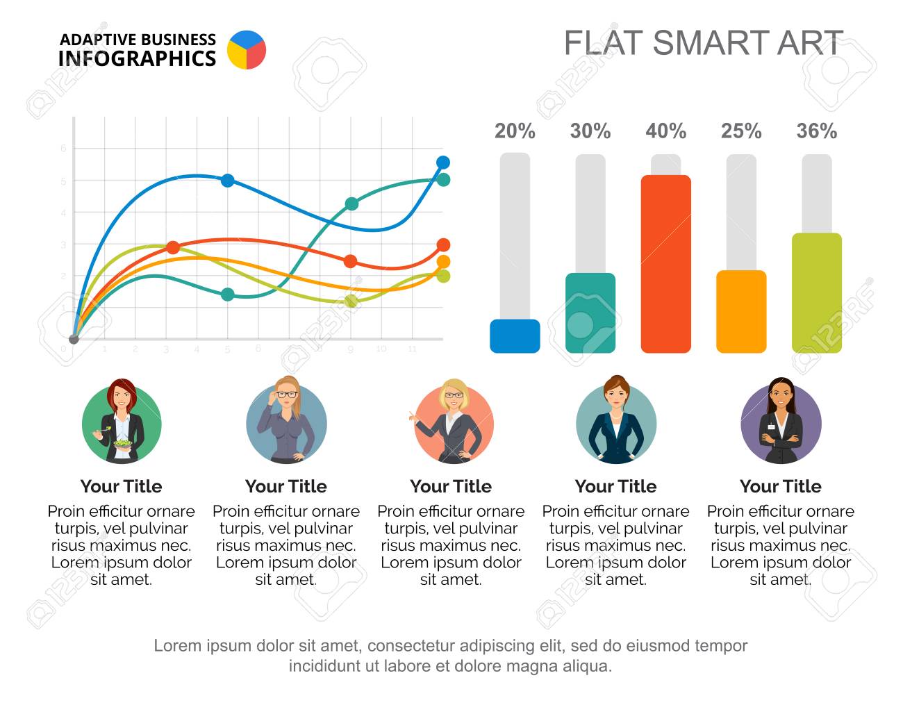 five options line and bar chart template for presentation royalty