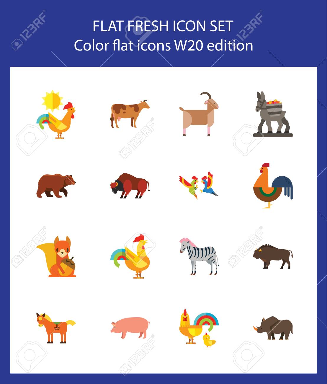 icon set of wild and farm animals zoo wildlife species diversity species diversity