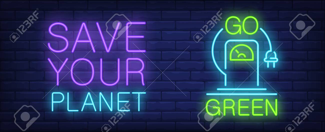 save your planet neon sign electro car charging station with