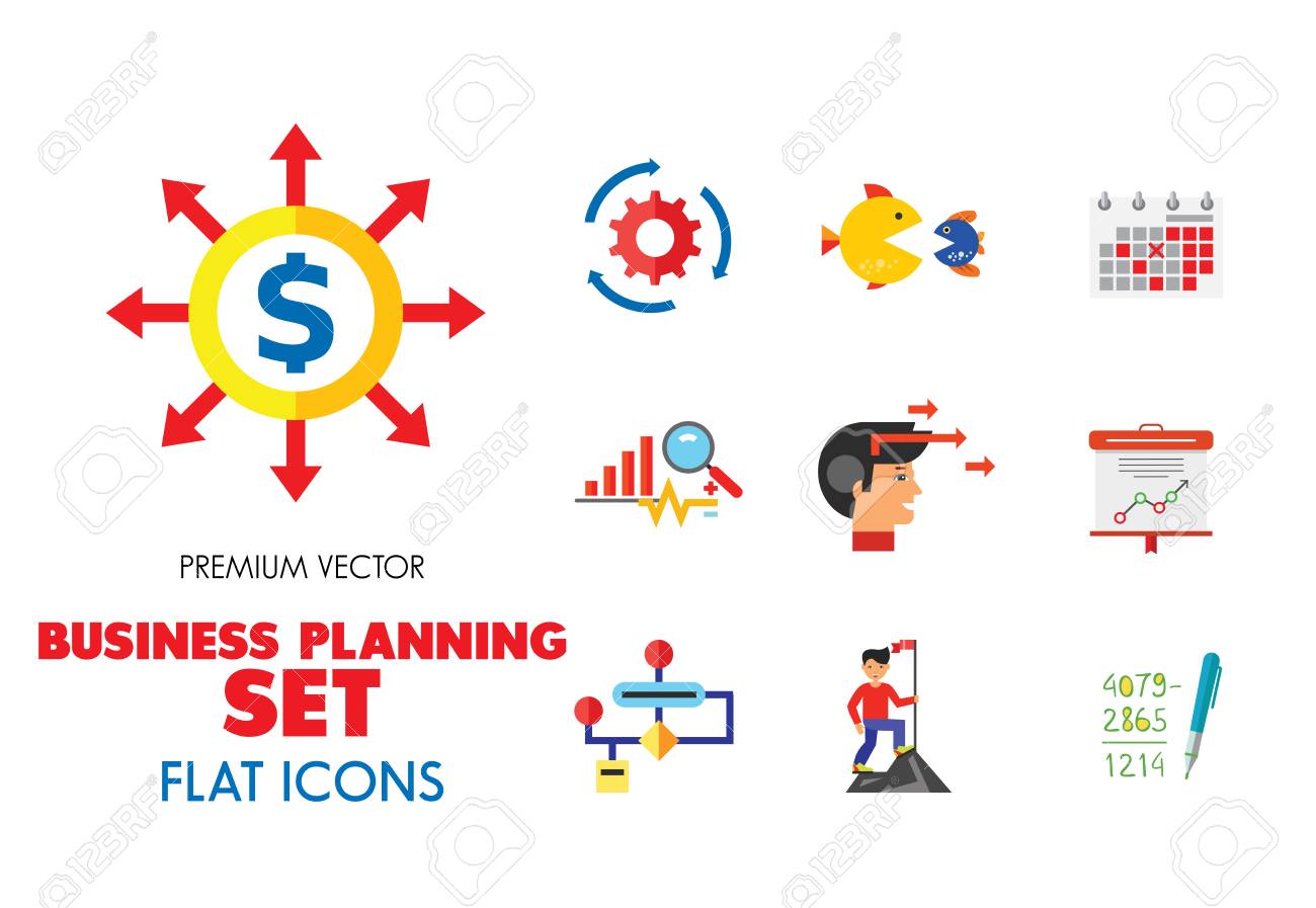 business planning icon set report budget commitment achievement commitment report