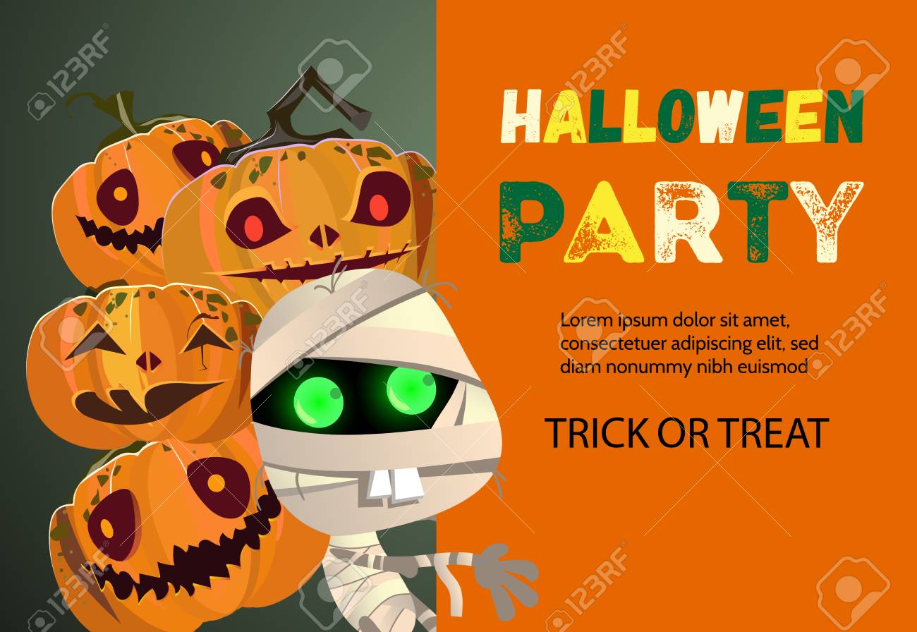 halloween party trick or treat orange banner design inscription