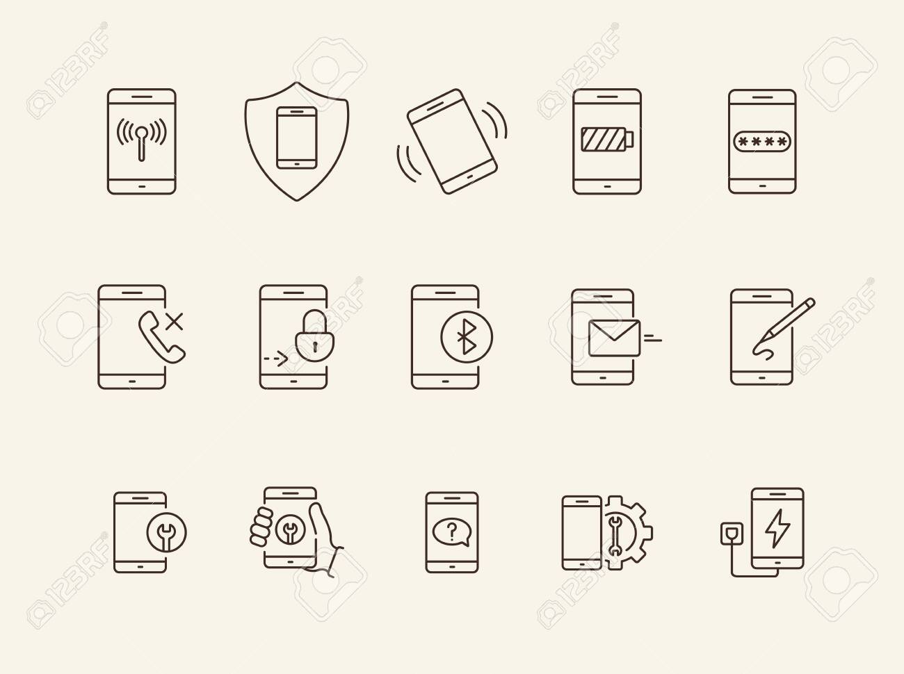 Smartphone Icons Set Of Line Icons Drawing App Wi Fi Mobile