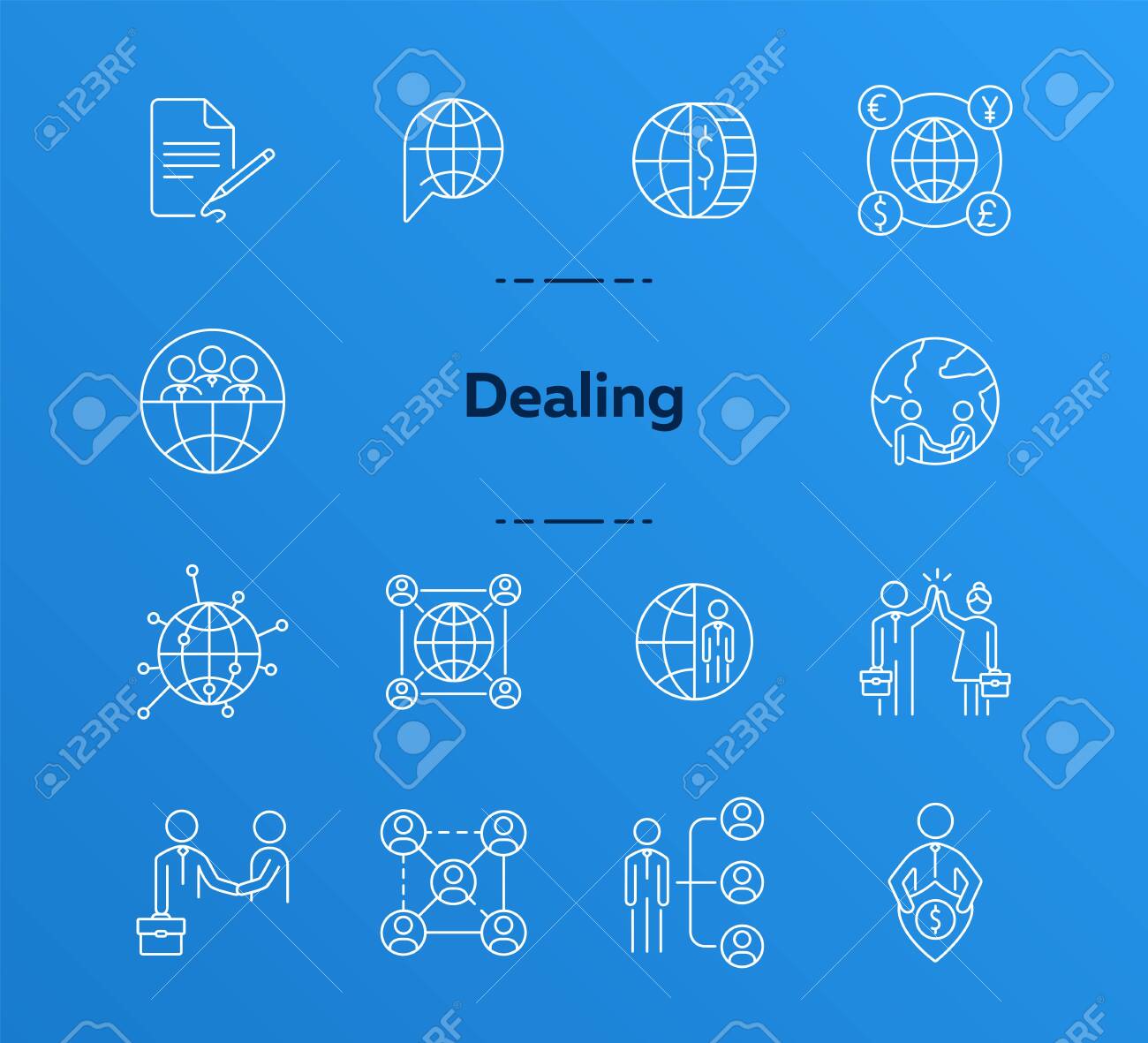 딜링 라인 아이콘 세트 글로브 플래닛 팀 파트너 외교 개념은 국제 비즈니스 글로벌 파트너십 네트워킹과 같은 주제에 사용될 수 있습니다.  로열티 무료 사진, 그림, 이미지 그리고 스톡포토그래피. Image 130371110