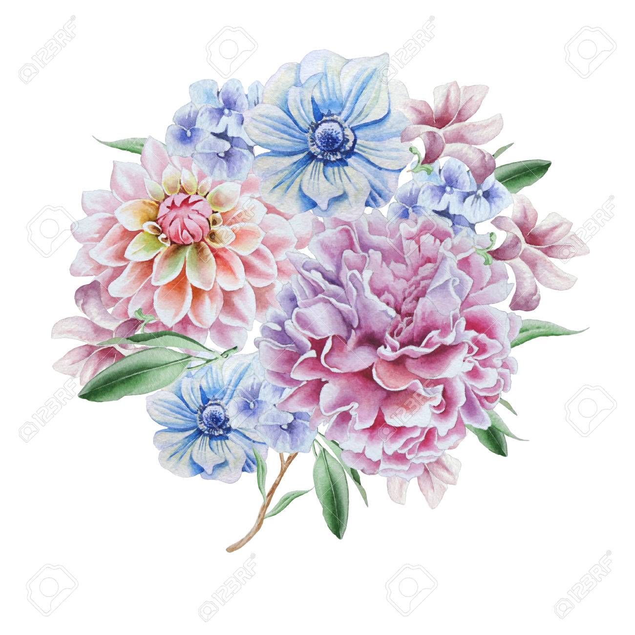 花の水彩画の花束 ダリア アネモネ 牡丹 手描き の写真素材 画像素材 Image 花の水彩画の花束 ダリア アネモネ 牡丹 手描き の写真素材 画像素材 Image