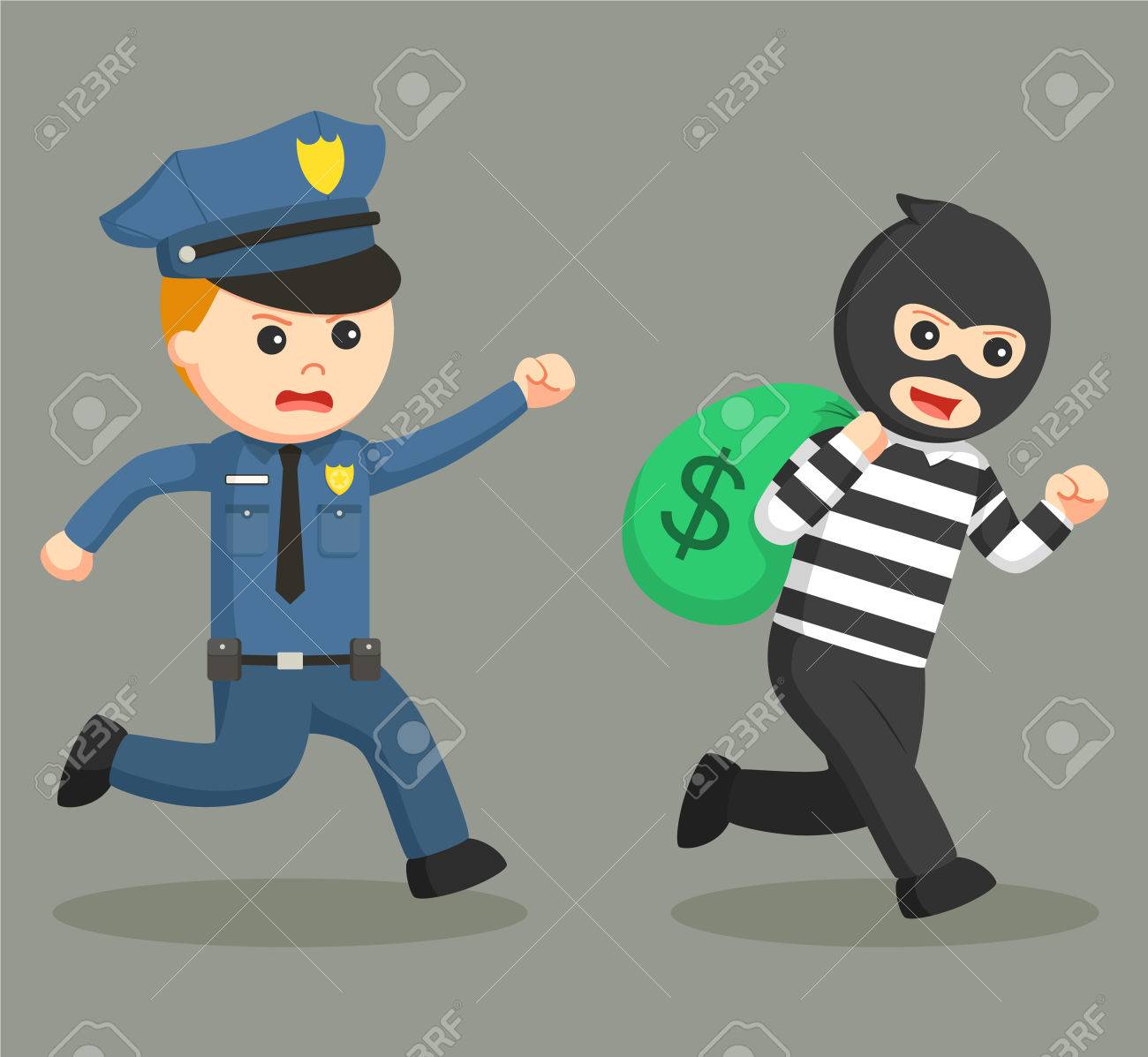 I saw the policeman running a robber. Policeman vs. Police officer or thief. Полиция и преступник иллюстрация. Рисунки погоня за грабителем.