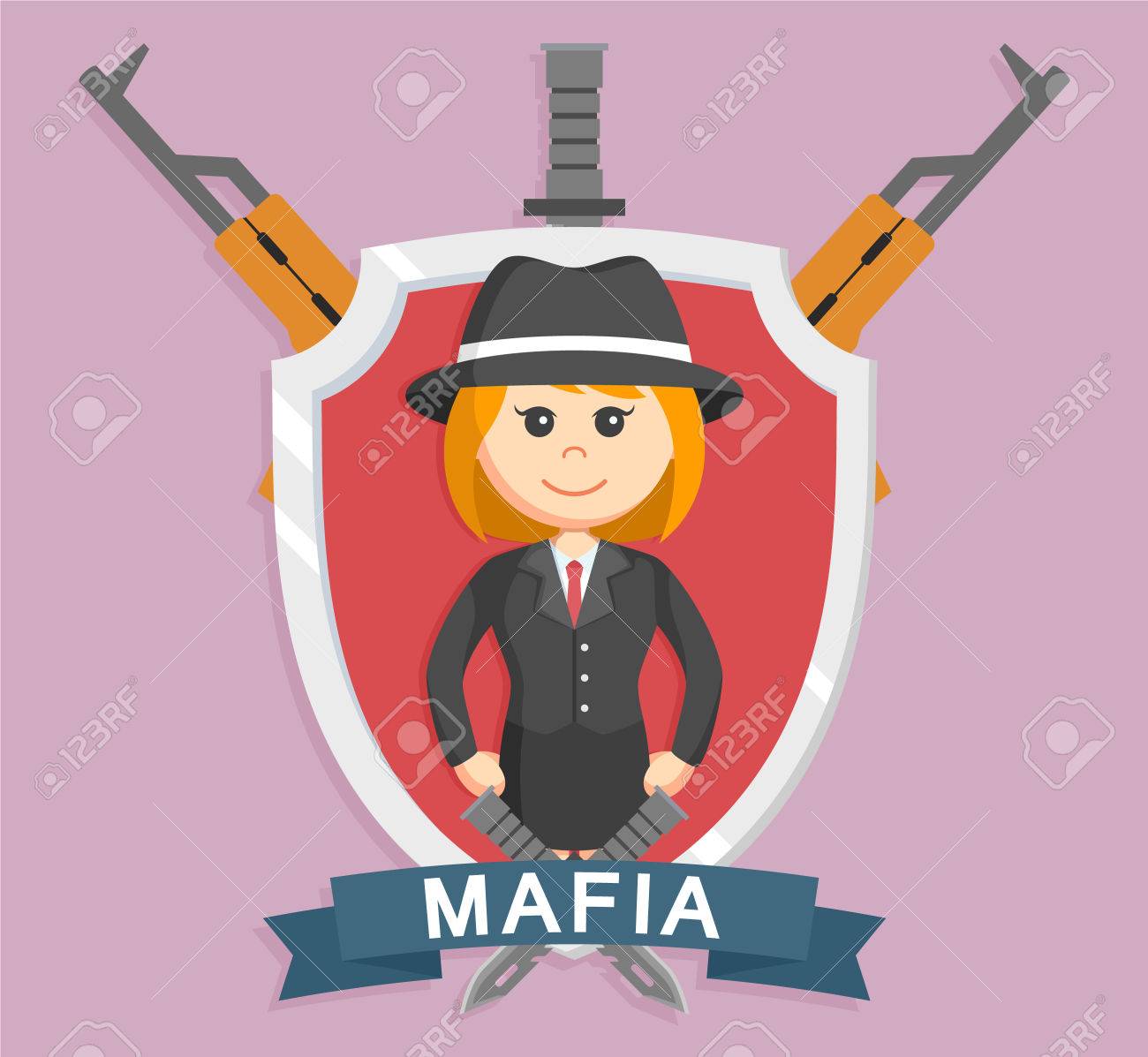 エンブレムにマフィア少女のイラスト素材 ベクタ Image