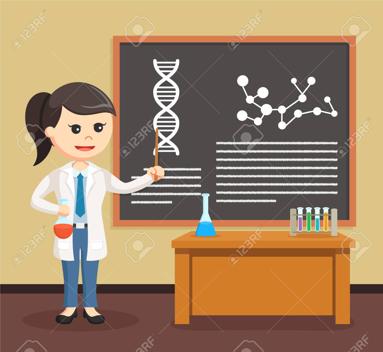 教室で教える女性科学者のイラスト素材 ベクタ Image