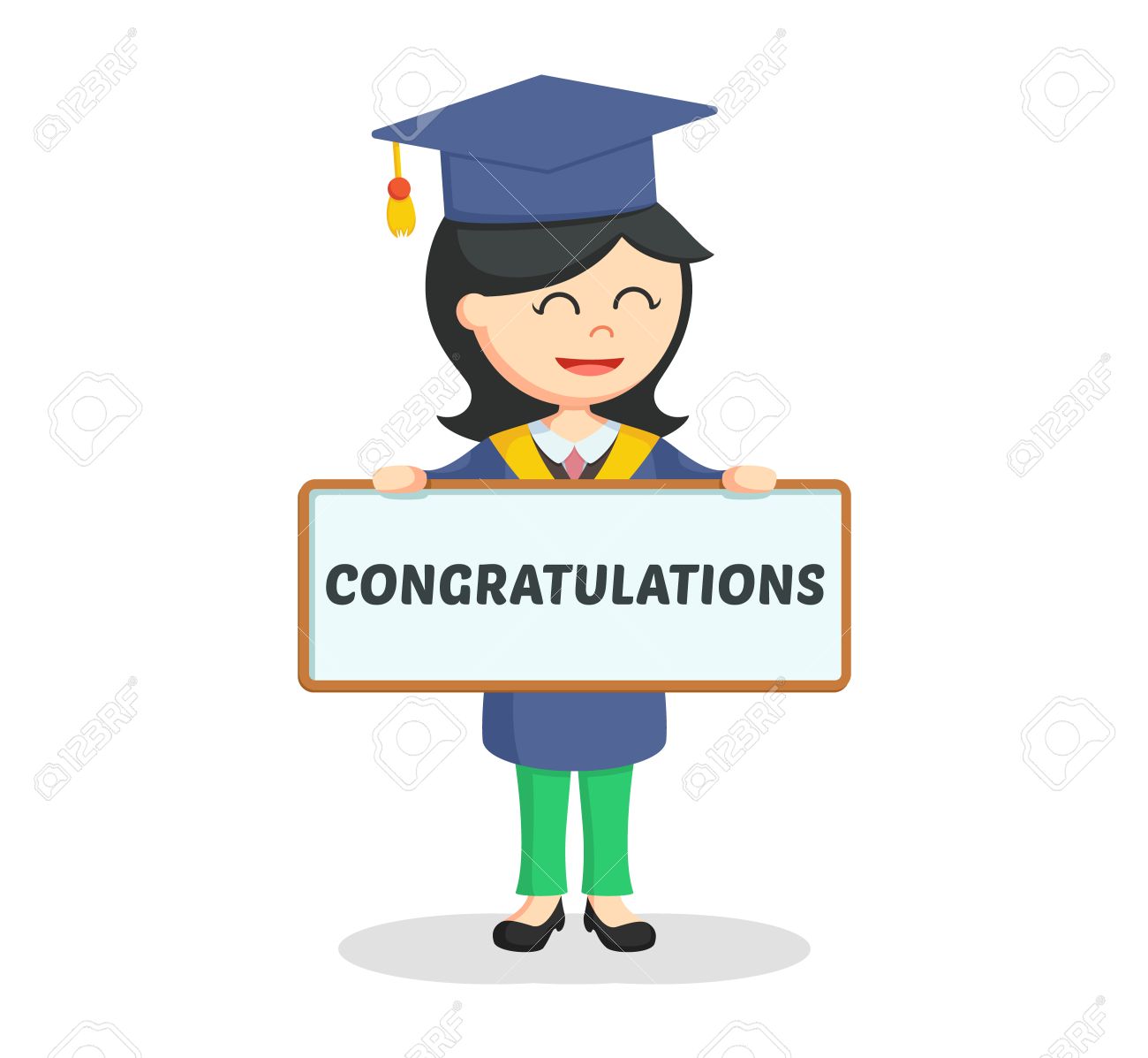 graduate female student with congratulation sign royalty free