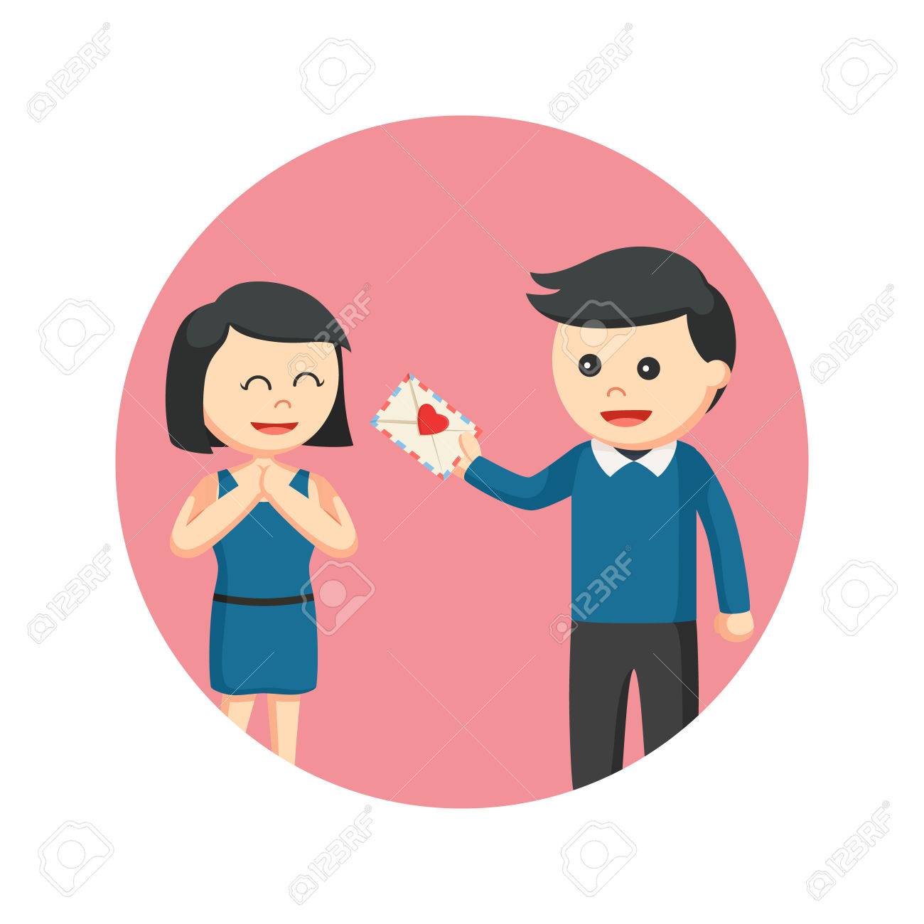 女の子にラブレターを渡して男 のイラスト素材 ベクタ Image