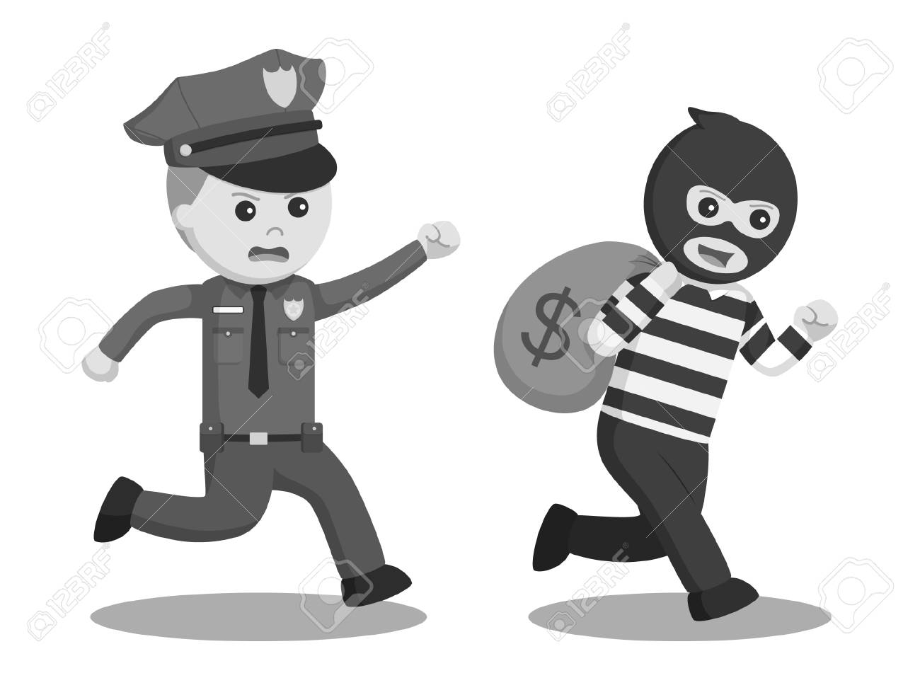 Polizei Buro Ziel Bank Dieb Schwarz Weiss Stil Lizenzfrei Nutzbare Vektorgrafiken Clip Arts Illustrationen Image 96386418