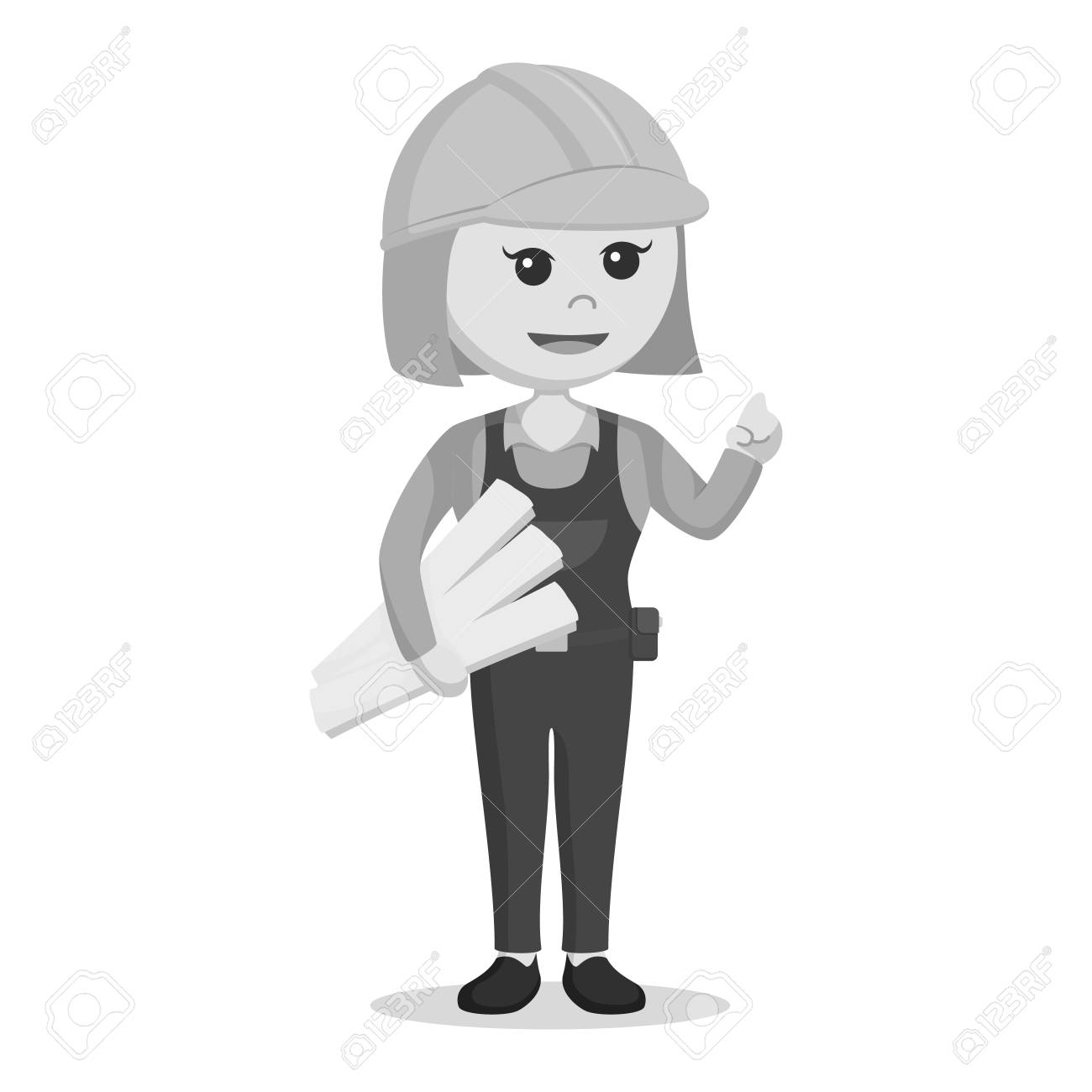 Female Construction Worker Holding Prints Black And White Style Royalty Free Cliparts Vectors And Stock Illustration Image 95976551