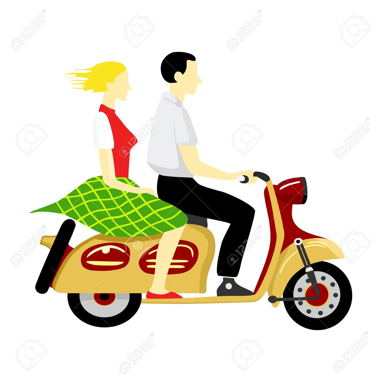 Boy And Girl Riding A Scooter Stock Vector Boy And Girl Riding A Scooter Stock Vector