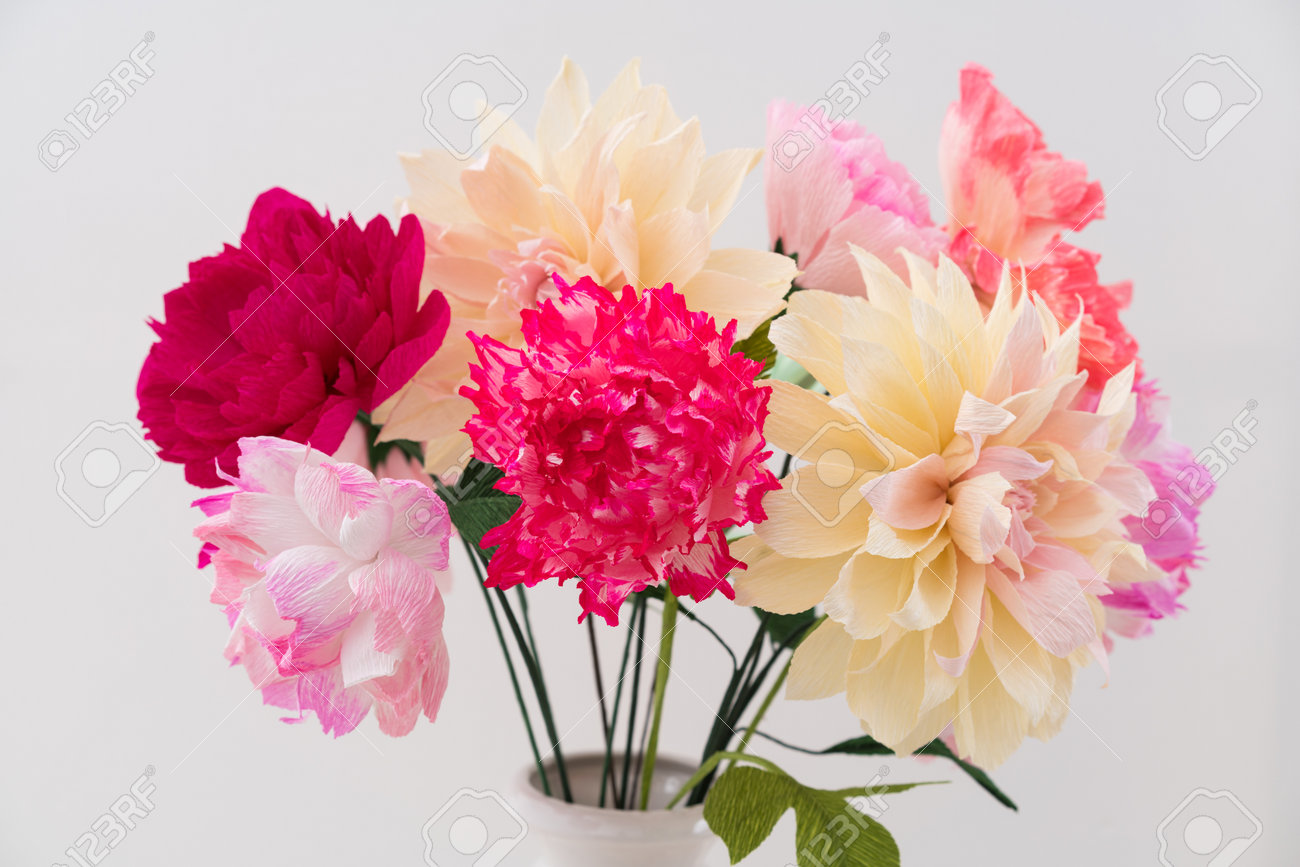 crepe paper flower bouquet with peonies dahlia and poppies in dahlia flower paper