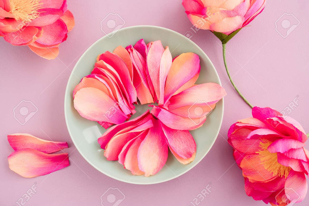 handmade and hand dyed crepe paper peony flowers with crepe paper crepe paper flower