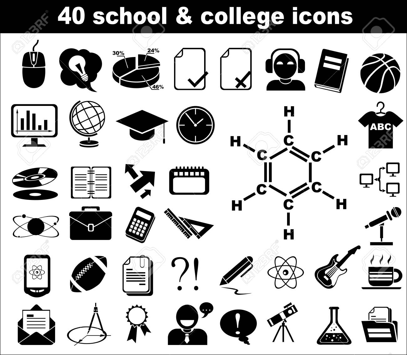 40 School And College Icons In Black Royalty Free SVG, Cliparts, Vectors,  and Stock Illustration. Image 13907634., image size:1300x1133
