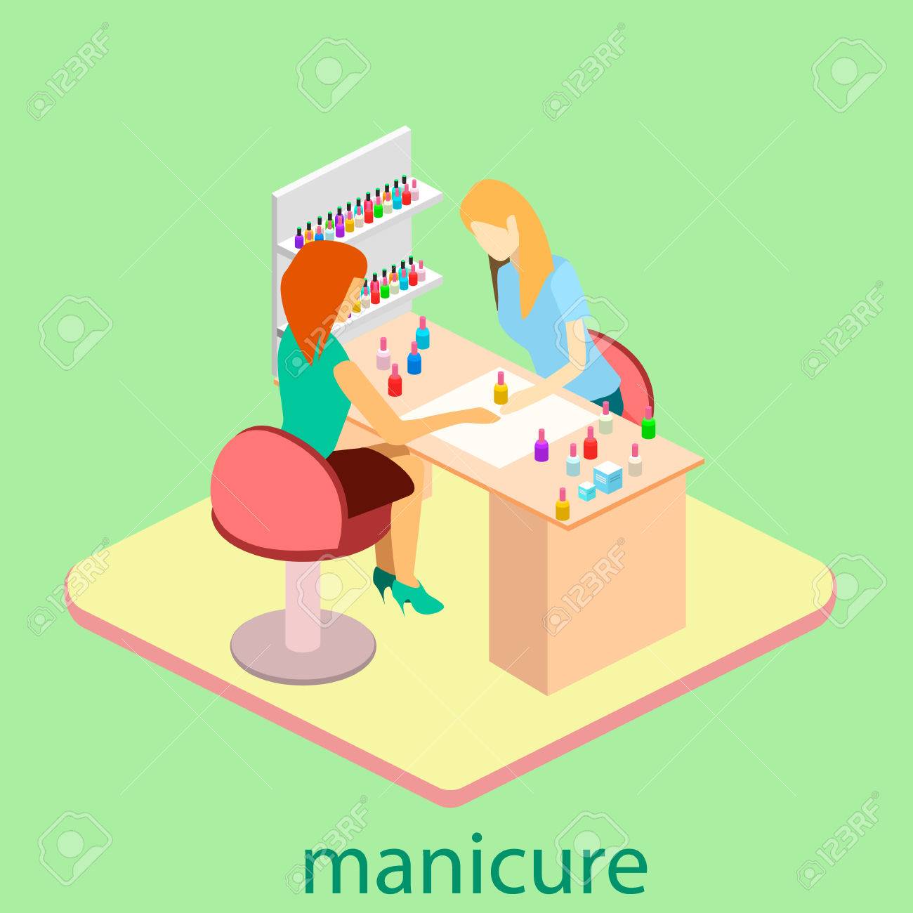 ネイルサロンの等尺性インテリアのイラスト素材 ベクタ Image