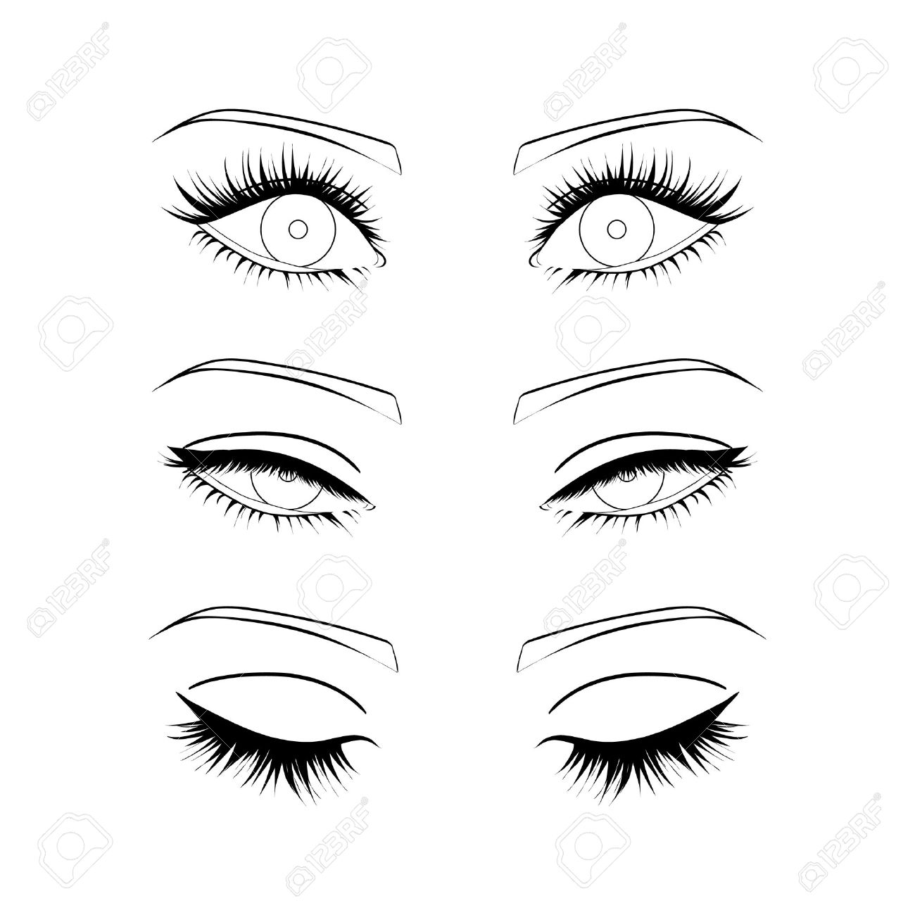 Female eyes outline. open, closed half-open eyes - 61119096 Female eyes outline. open, closed half-open eyes - 61119096