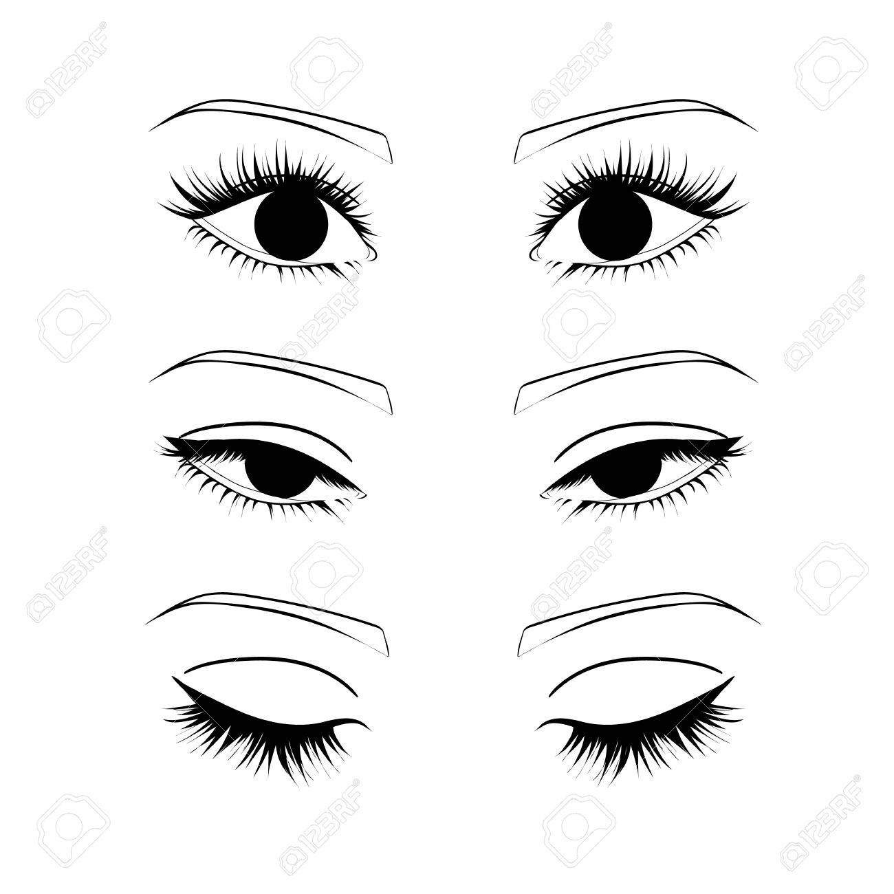 Female eyes outline. open, closed half-open eyes - 61119100 Female eyes outline. open, closed half-open eyes - 61119100
