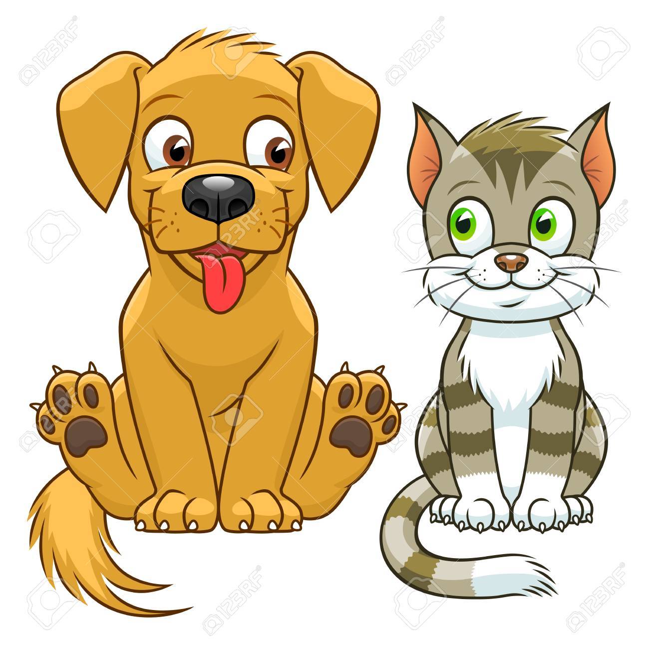 Chat Mignon De Bande Dessinee Et Le Chien Clip Art Libres De Droits Vecteurs Et Illustration Image