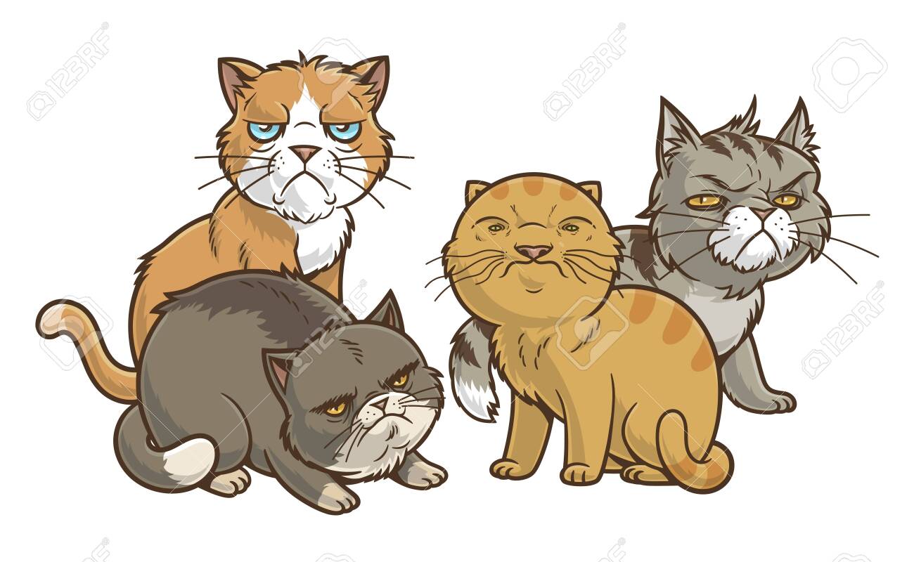 Four Funny Cartoon Cats On The White Backgrounds のイラスト素材 ベクタ Image