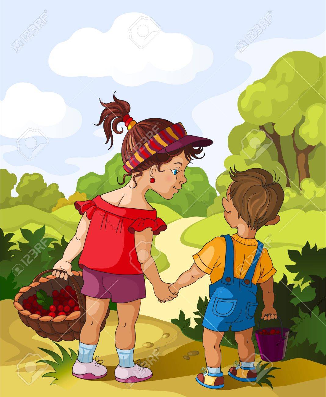 дети собирают грибы в лесу. дети в лесу собирают. по ягоды человек идет. дети идут в лес. девочка с корзинкой грибов.