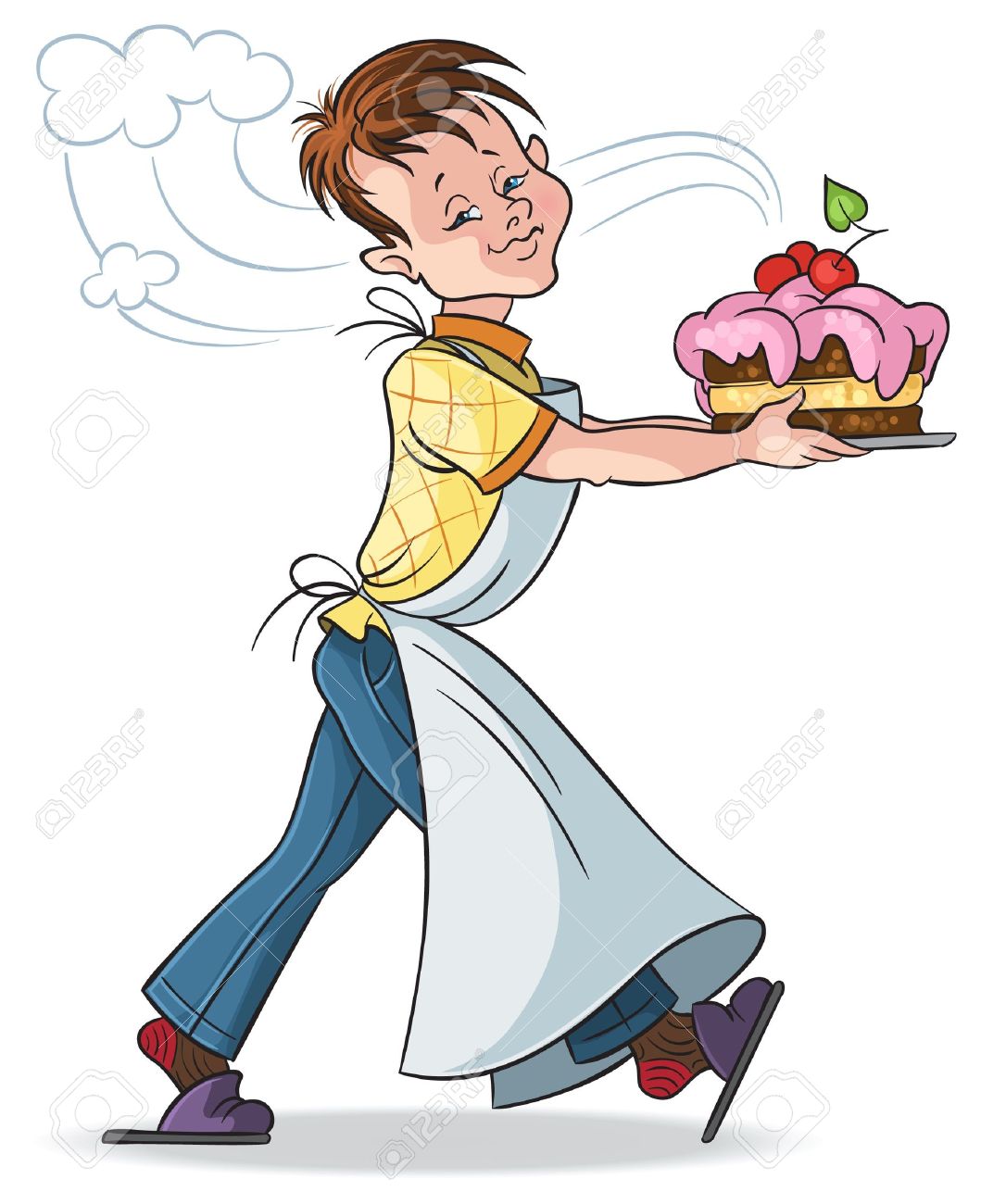 Heureux Garcon Maman Joyeux Anniversaire Avec Un Gateau Sur Un Fond Blanc Clip Art Libres De Droits Vecteurs Et Illustration Image