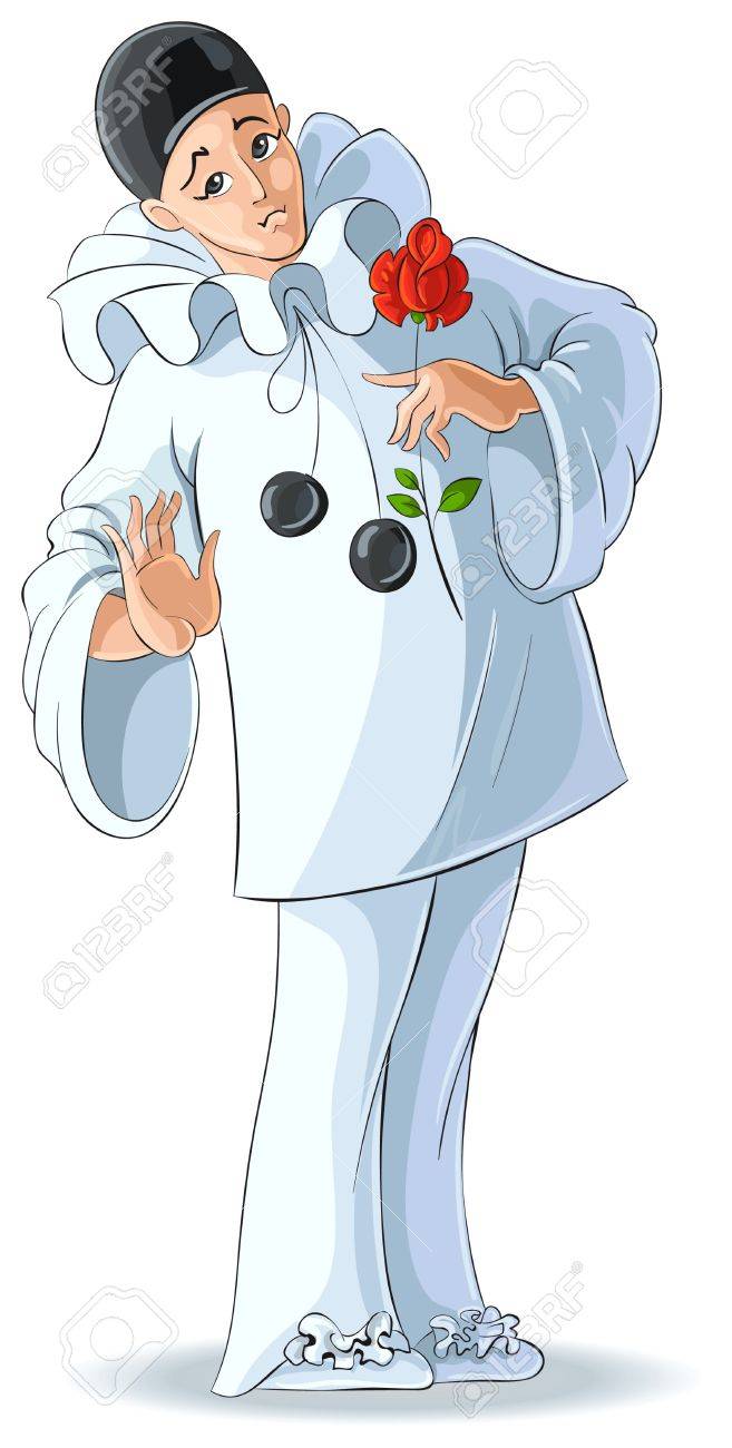 赤いバラと悲しいバレンタイン ピエロのイラスト素材 ベクタ Image