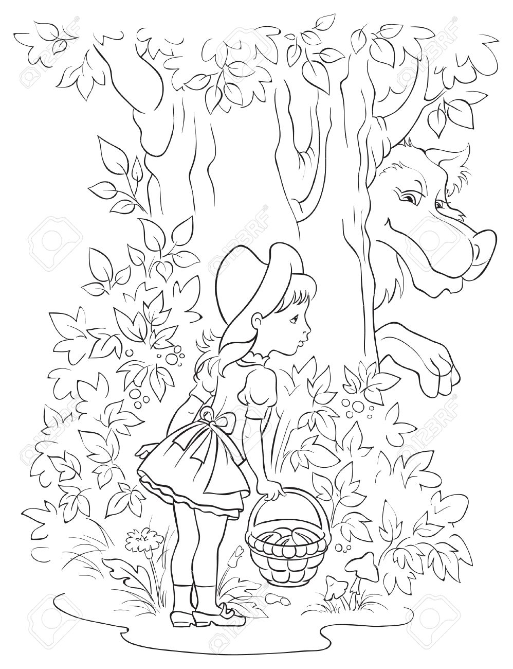Little Red Riding Hood and Wolf Colouring page Stock Vector