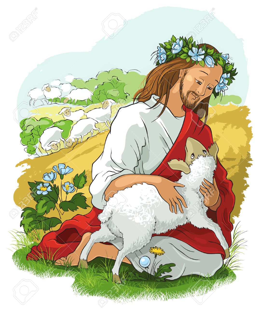 La Parábola De La Oveja Perdida Ilustraciones Vectoriales Clip Art Vectorizado Libre De Derechos Image 53303326