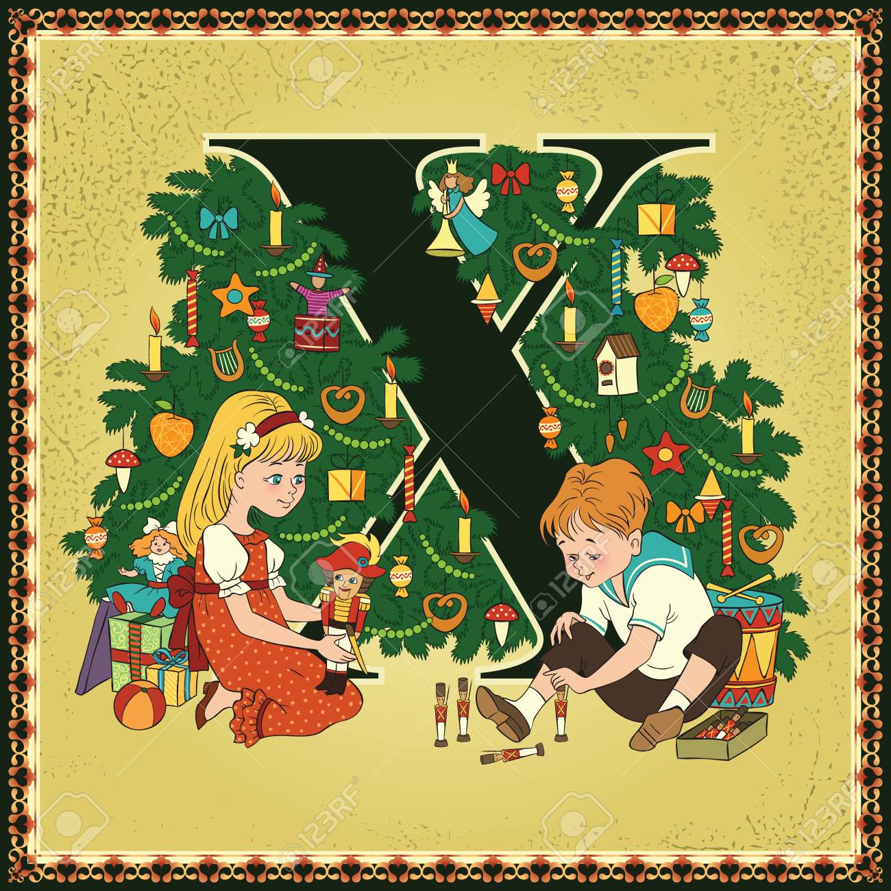 おとぎ話のアルファベット 文字 X クリスマスイータとネズミの王 Eta ホフマンのイラスト素材 ベクタ Image