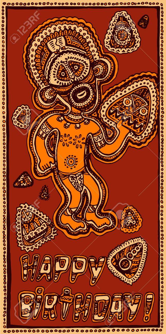 Carte Dessinee A La Main Joyeux Anniversaire Avec Papou Banque D Images Et Photos Libres De Droits Image